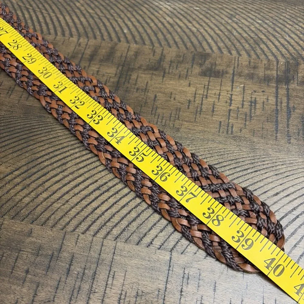 Vintage Woven Leather Cotton Belt Wide Brown Boho Western Women Size S